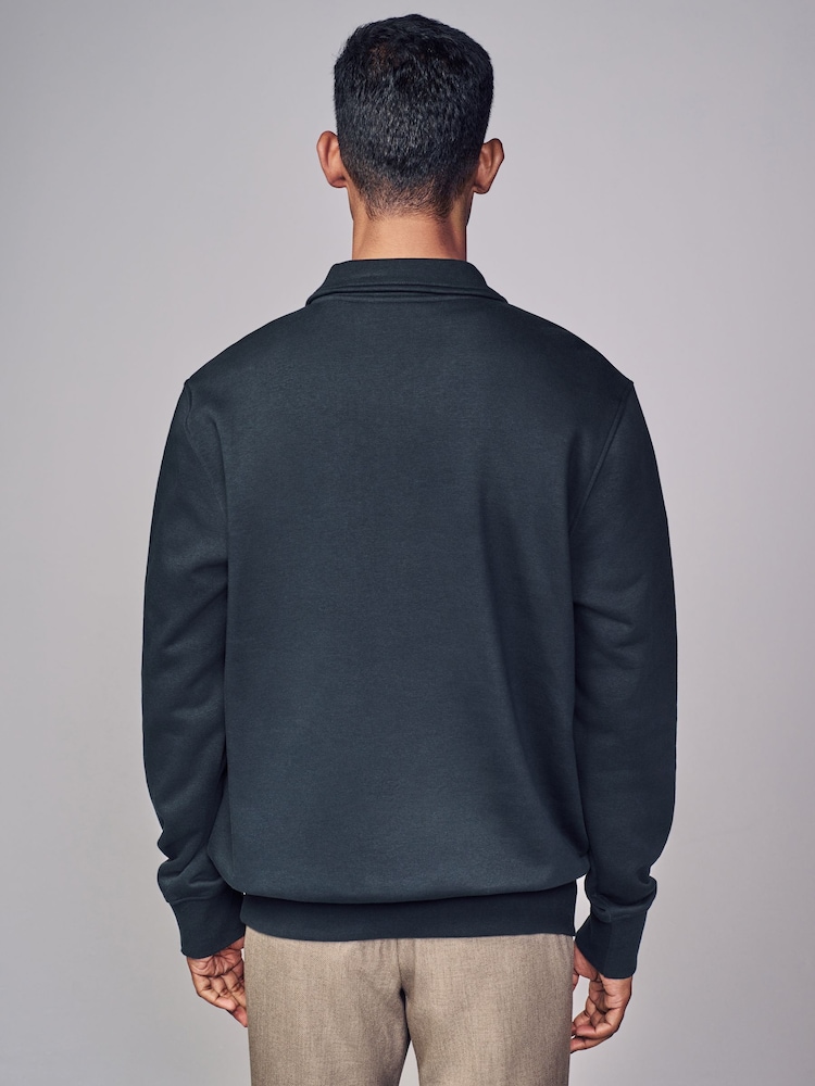 Navy Blue Jersey Cotton Rich Quarter Zip Sweatshirt - Image 4 of 8