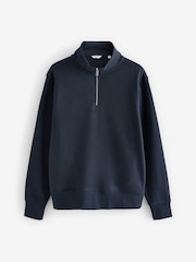 Navy Blue Jersey Cotton Rich Quarter Zip Sweatshirt - Image 5 of 8