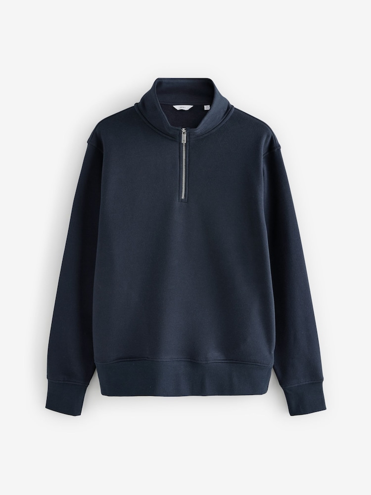 Navy Blue Jersey Cotton Rich Quarter Zip Sweatshirt - Image 5 of 8