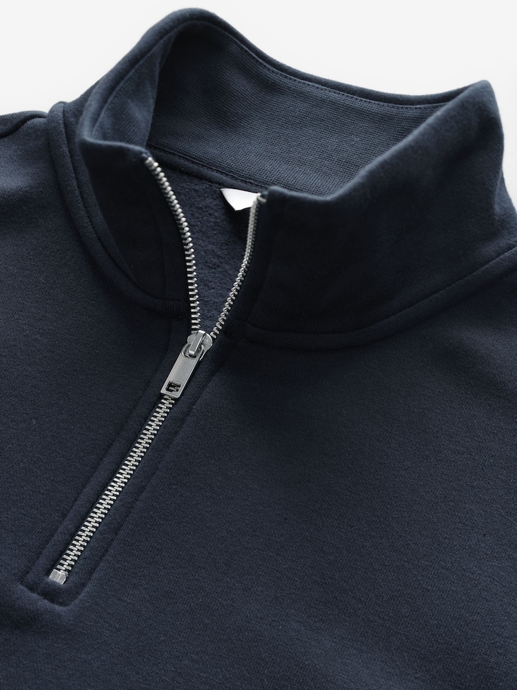 Navy Blue Jersey Cotton Rich Quarter Zip Sweatshirt - Image 7 of 8