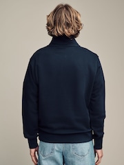 Navy Blue Jersey Cotton Rich Quarter Zip Sweatshirt - Image 8 of 8