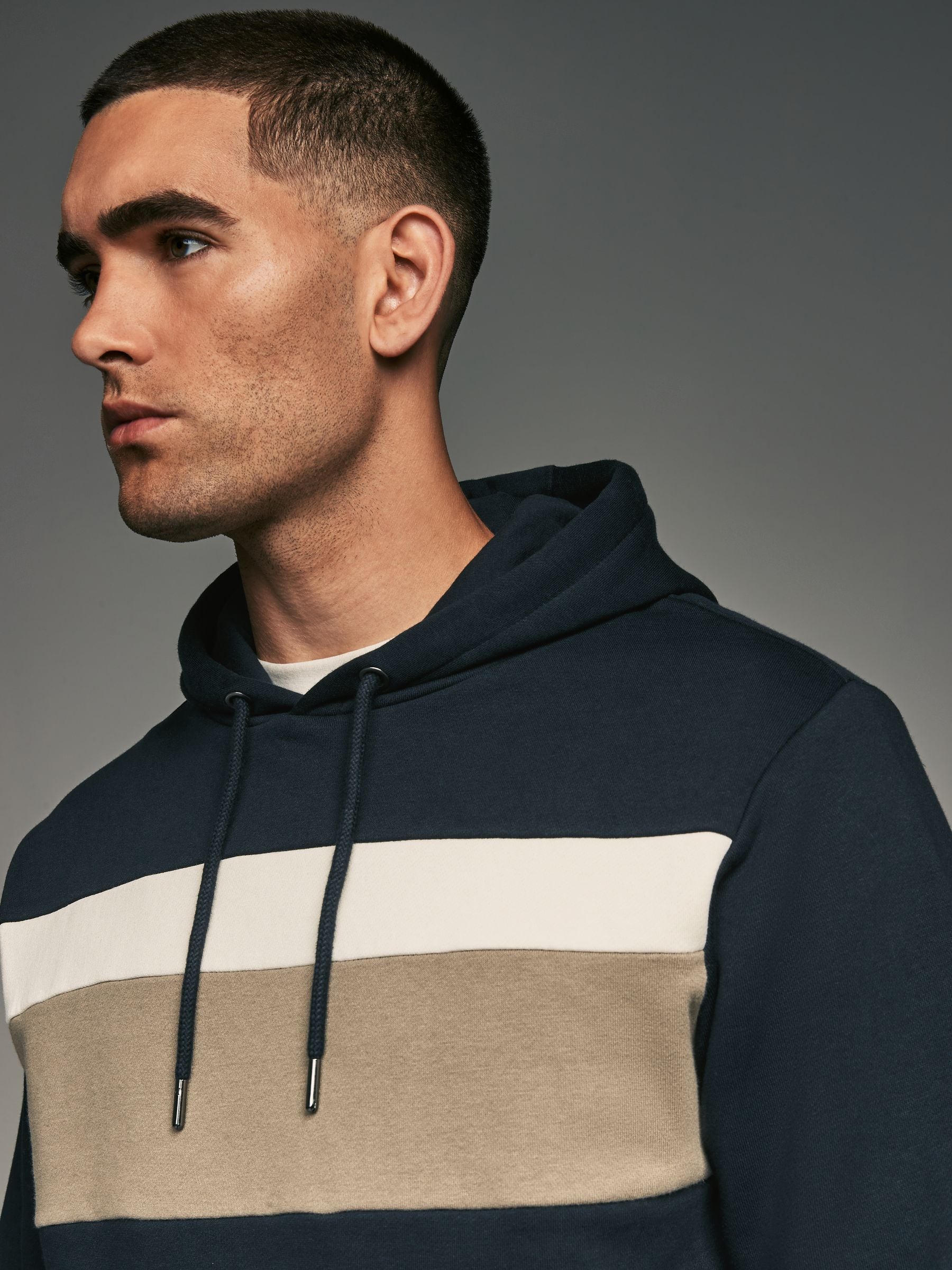 Buy Navy Blue/White/Cream Panel Blocking Hoodie from Next USA