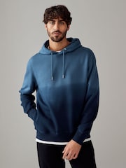Navy Blue Ombre Dip-Dye Cotton Rich Jersey Hoodie - Image 1 of 7