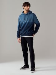 Navy Blue Ombre Dip-Dye Cotton Rich Jersey Hoodie - Image 2 of 7