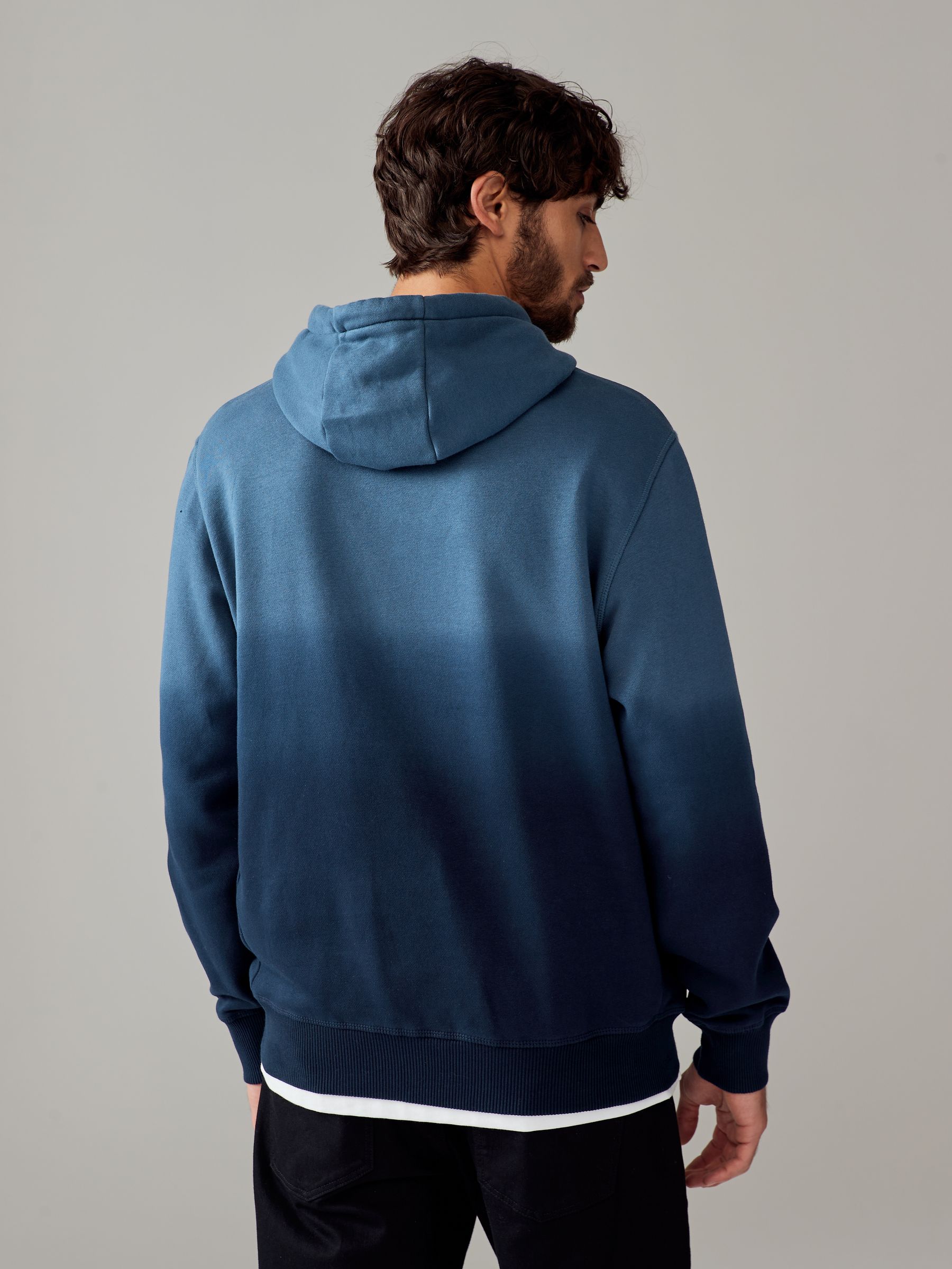Buy Navy Blue Ombre Dip-Dye Cotton Rich Jersey Hoodie from
