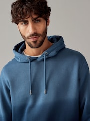 Navy Blue Ombre Dip-Dye Cotton Rich Jersey Hoodie - Image 4 of 7