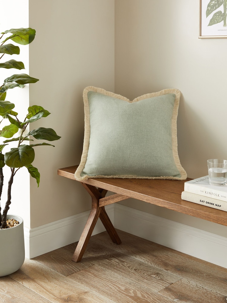Sage Green Dalby Fringe Trim 50 x 50cm Cushion - Image 1 of 4