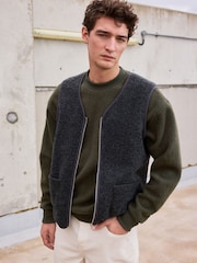 Slate Grey Wool Blend Fleece Gilet - Image 1 of 10