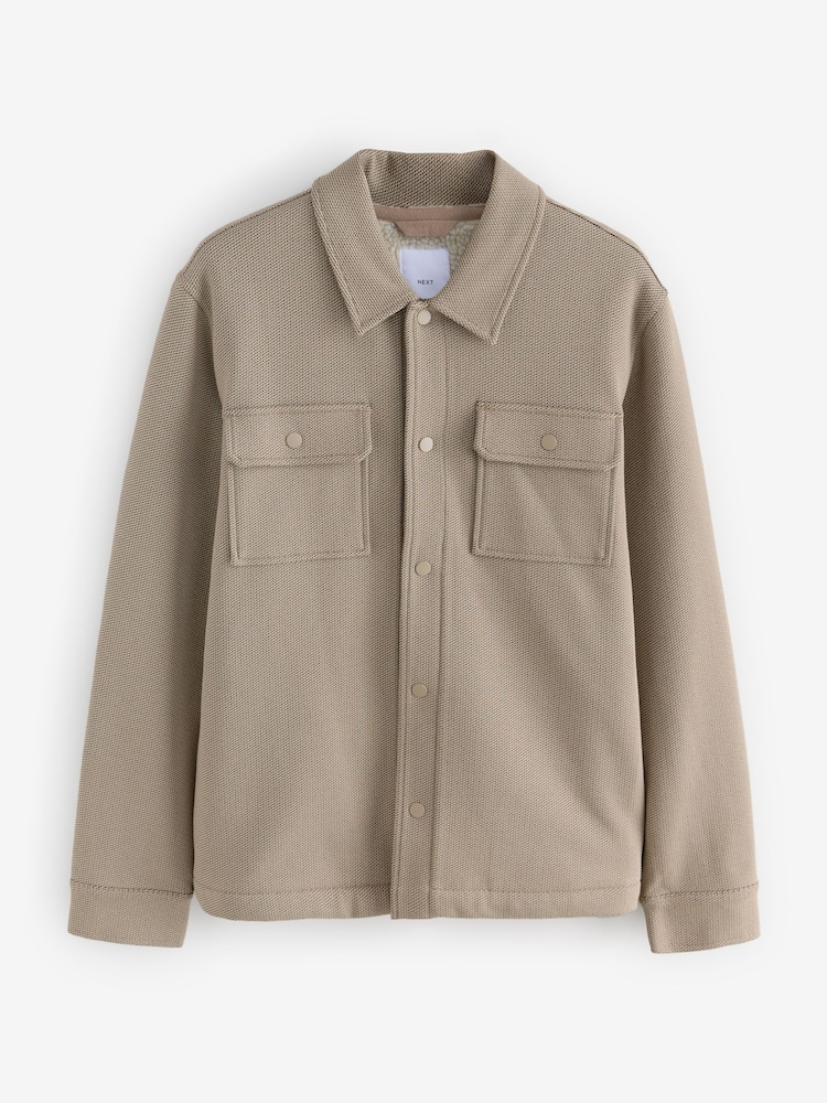 Бежевий - штучне хутро Fleece Lined Куртка-сорочка - Image 9 of 12