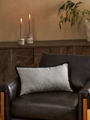 Black 40 x 59cm Aubrey Tweed Velour Trim Cushion - Image 1 of 5