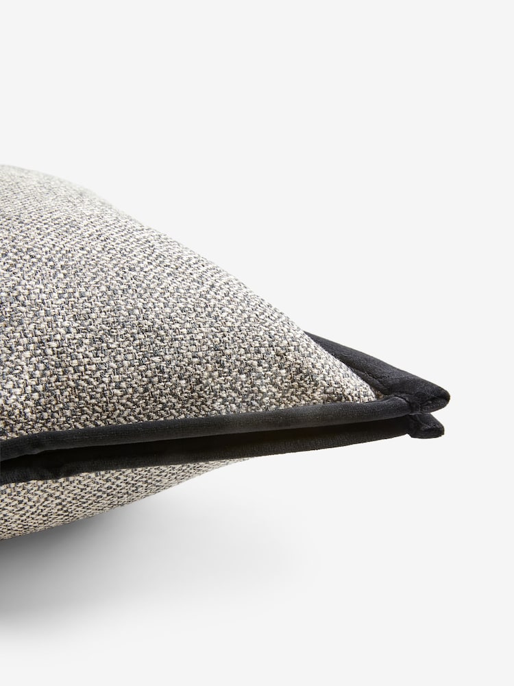 Black 40 x 59cm Aubrey Tweed Velour Trim Cushion - Image 5 of 5