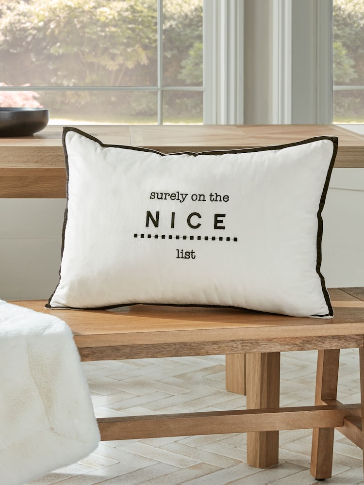 Black/White Naughty or Nice Reversible Velvet Rectangular Christmas Cushion - Image 2 of 6