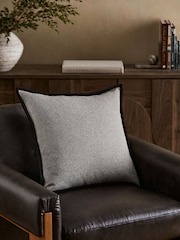 Black 50 x 50cm Aubrey Tweed Velour Trim Cushion - Image 1 of 4