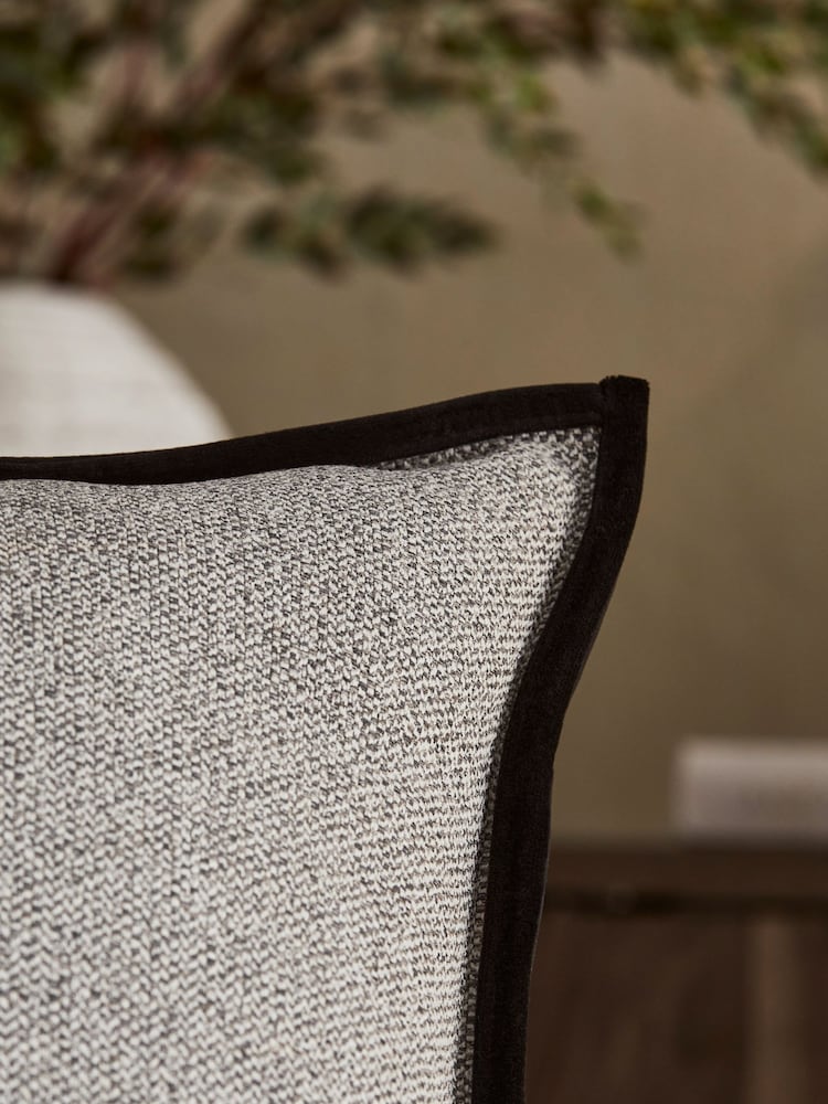 Black 50 x 50cm Aubrey Tweed Velour Trim Cushion - Image 2 of 4