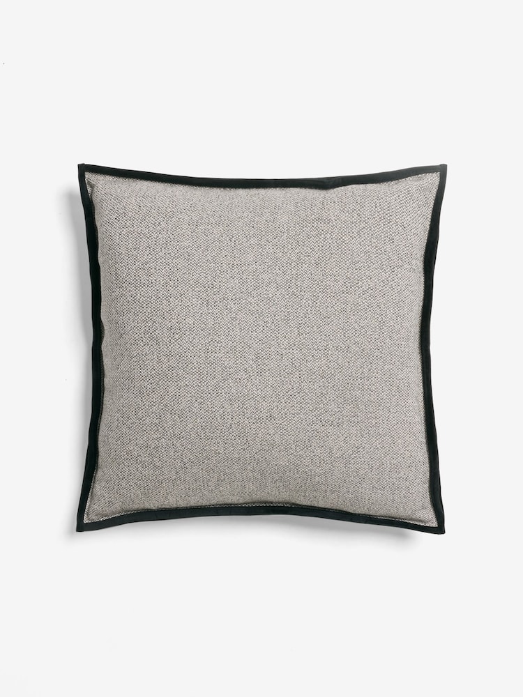 Black 50 x 50cm Aubrey Tweed Velour Trim Cushion - Image 3 of 4