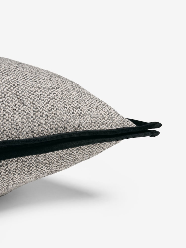 Black 50 x 50cm Aubrey Tweed Velour Trim Cushion - Image 4 of 4