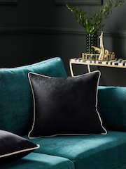 Black 59 x 59cm Matte Velvet Contrast Pipe Cushion - Image 1 of 6