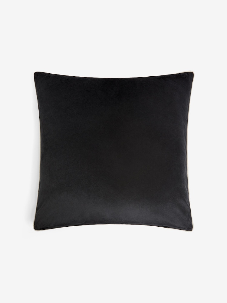 Black 59 x 59cm Matte Velvet Contrast Pipe Cushion - Image 2 of 6
