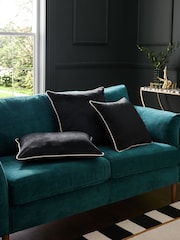Black 59 x 59cm Matte Velvet Contrast Pipe Cushion - Image 3 of 6