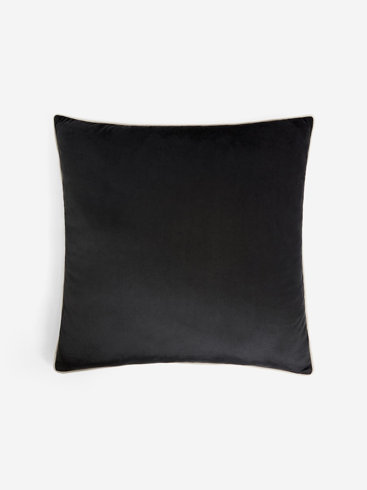 Black 59 x 59cm Matte Velvet Contrast Pipe Cushion - Image 4 of 6