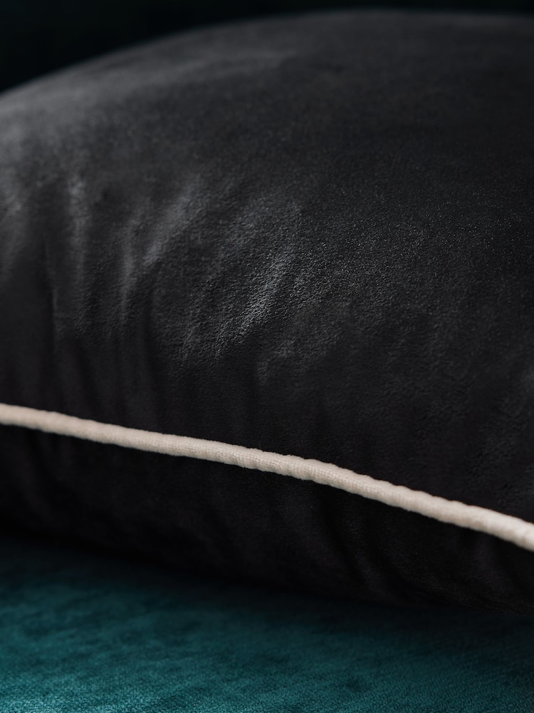 Black 59 x 59cm Matte Velvet Contrast Pipe Cushion - Image 5 of 6