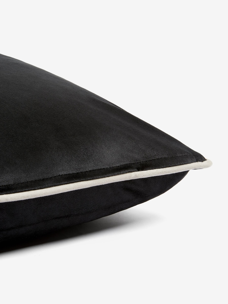 Black 59 x 59cm Matte Velvet Contrast Pipe Cushion - Image 6 of 6