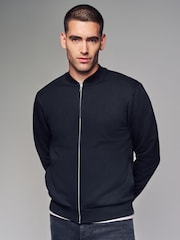 Black Cotton Rich Jersey Bomber Jacket - Image 1 of 10