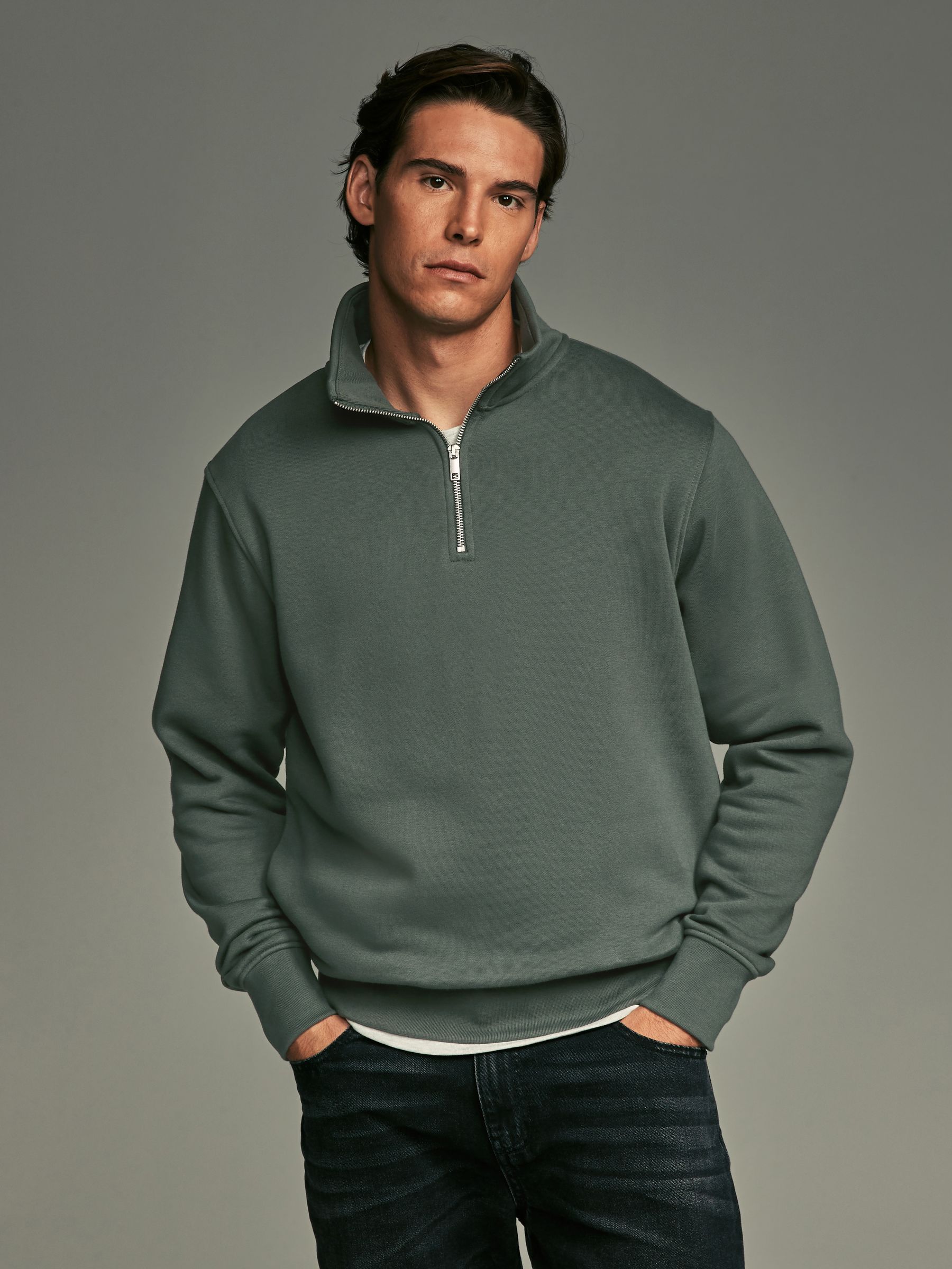 【 開梱 設置?無料 】 Rich Cotton Jersey Green Buy Quarter from Sweatshirt Zip トップス