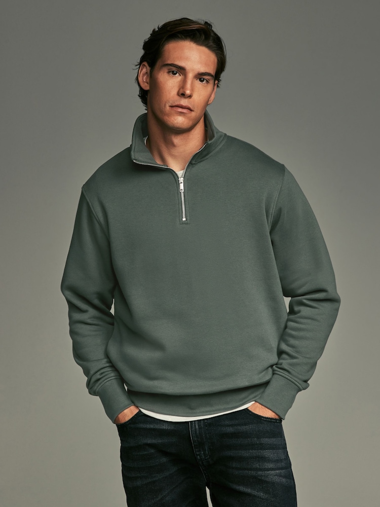 Green Jersey Cotton Rich Quarter Zip Sweatshirt - Image 1 of 7