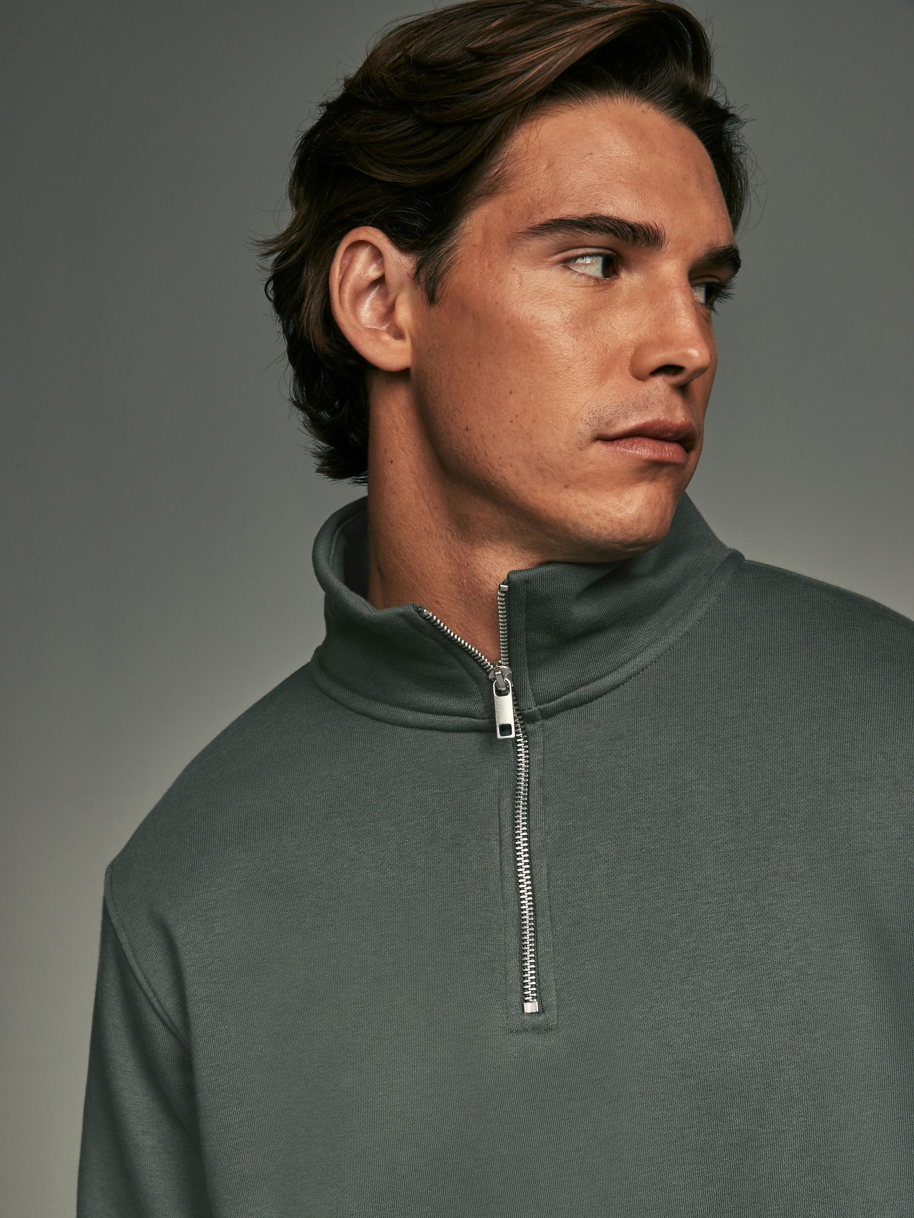 Buy Green Jersey Cotton Rich Quarter Zip Sweatshirt from