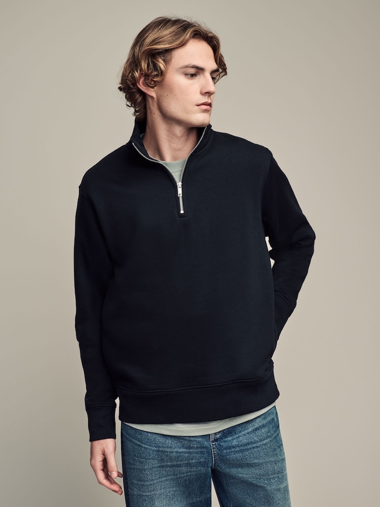 Black Jersey Cotton Rich Quarter Zip Sweatshirt - Image 1 of 8 Black Jersey Cotton Rich Quarter Zip Sweatshirt - Image 1 of 8