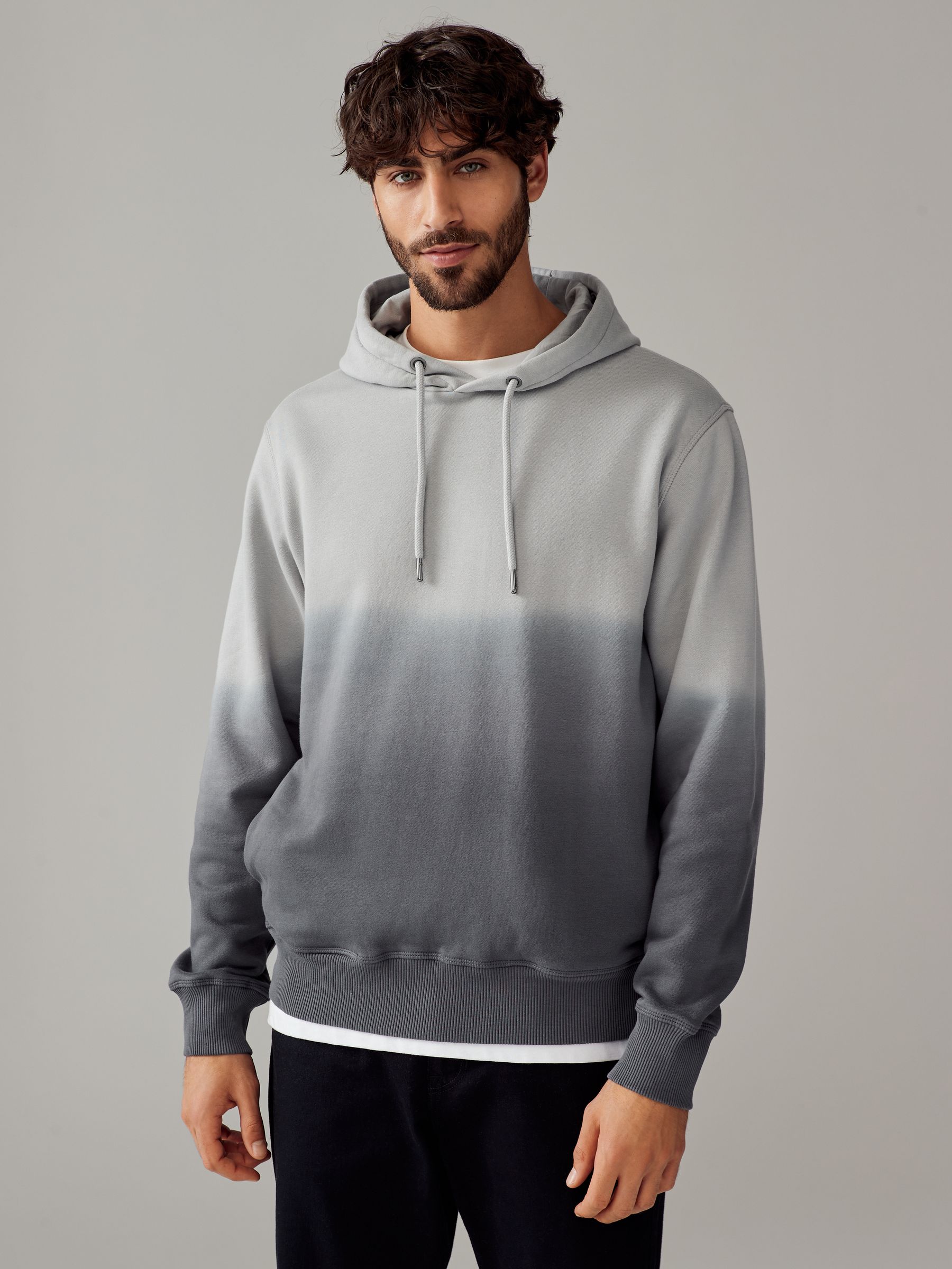 Buy Grey Ombre Dip-Dye Cotton Rich Jersey Hoodie from Next Luxembourg
