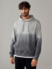 Grey Ombre Dip-Dye Cotton Rich Jersey Hoodie - Image 1 of 8