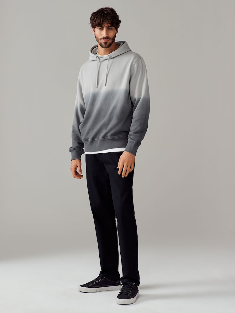 Grey Ombre Dip-Dye Cotton Rich Jersey Hoodie - Image 2 of 8