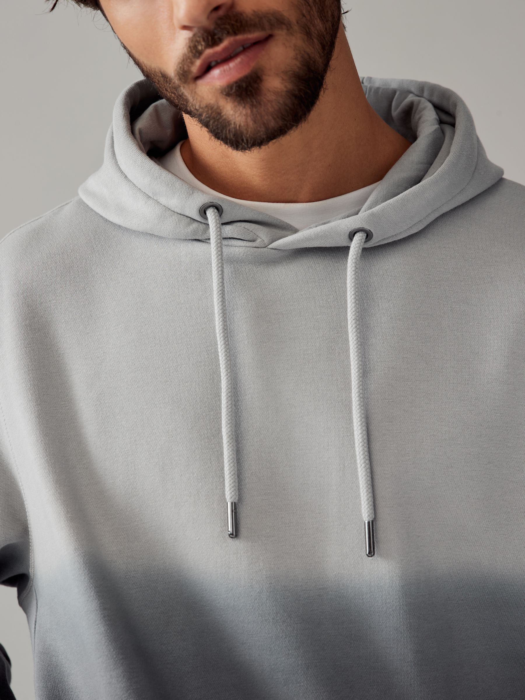 Buy Grey Ombre Dip-Dye Cotton Rich Jersey Hoodie from Next Luxembourg