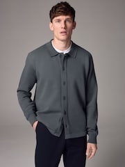 Slate Grey Cotton Rich Jersey Button Through Shacket - Image 1 of 9