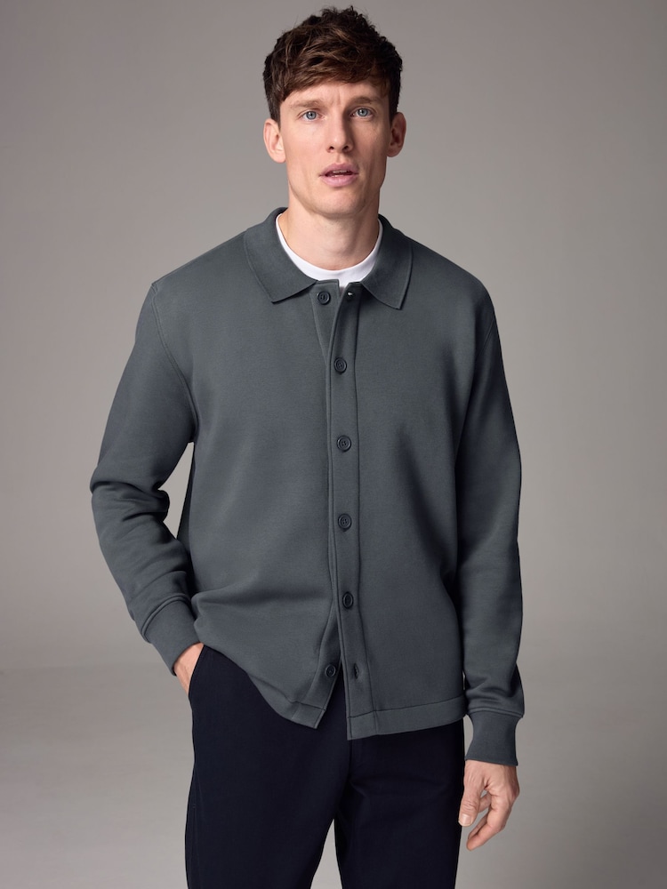 Slate Grey Cotton Rich Jersey Button Through Shacket - Image 1 of 9