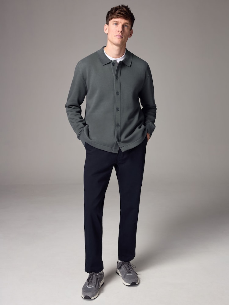 Slate Grey Cotton Rich Jersey Button Through Shacket - Image 2 of 9