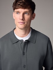 Slate Grey Cotton Rich Jersey Button Through Shacket - Image 4 of 9