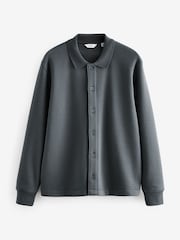 Slate Grey Cotton Rich Jersey Button Through Shacket - Image 7 of 9