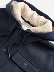 Navy Blue Borg Lined Popper Shacket with Hood - Image 10 of 12