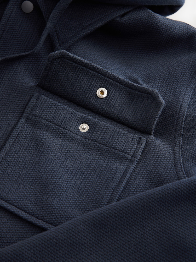 Navy Blue Borg Lined Popper Shacket with Hood - Image 12 of 12