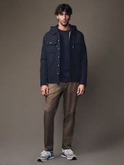 Navy Blue Borg Lined Popper Shacket with Hood - Image 3 of 12