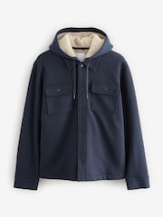 Navy Blue Borg Lined Popper Shacket with Hood - Image 8 of 12