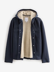 Navy Blue Borg Lined Popper Shacket with Hood - Image 9 of 12