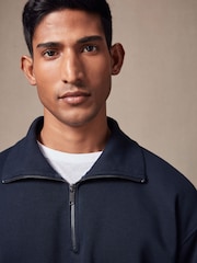 Navy Blue Quarter Zip Neck Funnel Sweatshirt - Image 4 of 7