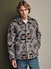 Grey Printed Fleece Shacket - Image 1 of 11