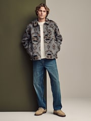 Grey Printed Fleece Shacket - Image 2 of 11