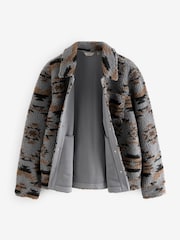 Grey Printed Fleece Shacket - Image 9 of 11