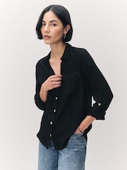 VERO MODA Black Button Through Open Neck Stripe Shirt - Image 1 of 7